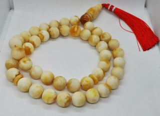 110.  5g.  15mm.  Extra Large Antique Baltic Amber ISLAMIC 45 PRAYER BEADS ROSARY 2
