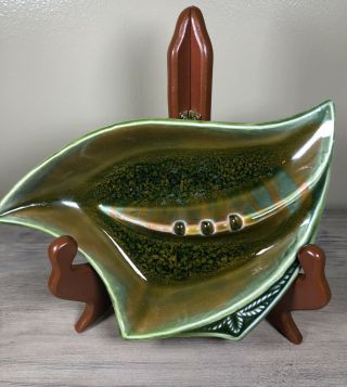 Vintage Mid Century Modern Ashtray Ceramic Green Orange Glaze California Usa