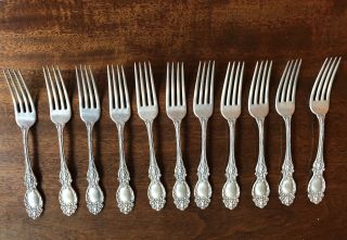 Eleven (11) Rw&s Wallace Sterling Silver Lucerne Pattern Dinner Forks