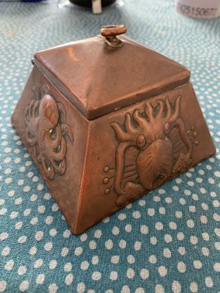 Rare Collectable Newlyn Copper Arts And Craft Inkwell
