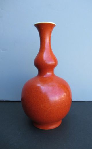 Qing Dynasty Chinese Monochrome Orange Red Glazed Double Gourd Porcelain Vase
