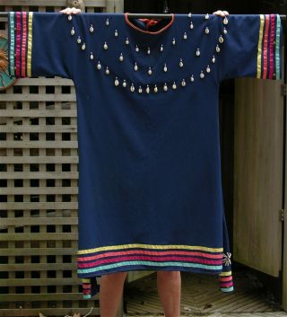 1960 Native American Crow Indian Dentalium & Cowrie Shell Decorated Womans Dress
