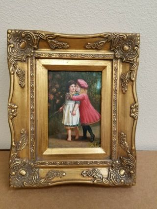 Antique Oil Painting On Board With Framed.