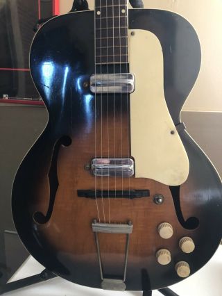 Vintage 1960s Kay 6535 Archtop Hollow Body Electric Guitar & Case Speed Bump P/u