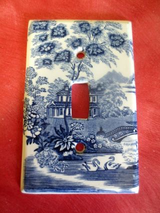 Pretty Blue Willow Porcelain Light Switch Cover Signed 