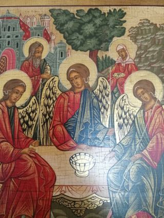 ANTIQUE RARE 20c HAND PAINTED RUSSIAN ICON OF THE TRINITY 2