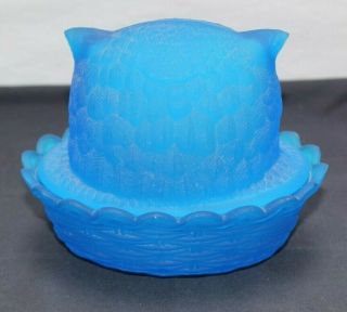 Vintage Cobalt Blue L.  G.  Wright Owl Head on Nest - Covered Candy Dish 2