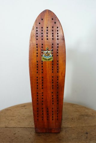 Vintage Surfer Surfing Hawaii Koa Wood Longboard Surfboard Cribbage Board 1930