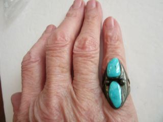 Vintage Old Pawn Sterling Silver & Turquoise Ring,  Size 5