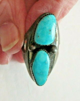 Vintage Old Pawn Sterling Silver & Turquoise Ring,  Size 5 2