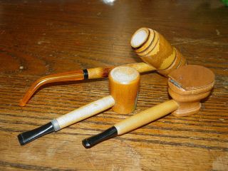 Vintage Novelty Wood Smoking Pipes 1 Toilet 1 Yellowstone 1 Unmarked
