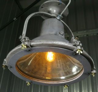 Vtg 1920s 20 " Cast Metal Light Industrial Maritime Mercury Glass Lamp Chandelier