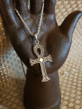 Vintage Sterling Silver Unique Religious Cross Pendant Necklace Pscl 925