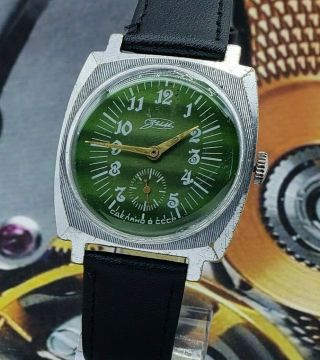 Vintage Watch Ussr Pobeda Green Dial Soviet Mens Mechanical Wristwatch Zim 2602