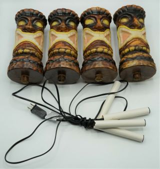 Vintage Tiki Head Lights For Ground Or Pole Stakes 4 Blow Mould Heads
