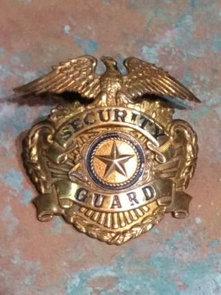 Vintage Brass Security Guard Officer Hat Badge Star Eagle Obsolete
