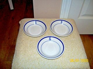 3 Vintage U.  S.  Navy China Mess Hall Anchor Fruit Berry Bowls