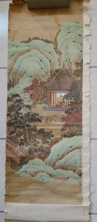 Antique Chinese Signed Painting of Landscape with Scholars.  Dated Daoguang 9th. 2