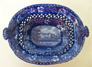Antique Scarce R.  Hall’s Crome Court Worcester England Flow Blue Pottery Bowl