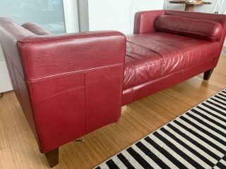 Vintage Mid Century Modern Furniture Burgundy Leather Sofa / Chaiser