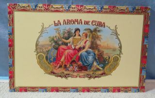 Vintage La Aroma De Cuba Wooden Cigar Box " Lid Only " Colors Women Ashton Art