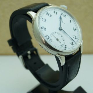 WORLD TIME Antique 1916 - 1923 Swiss Art Deco Silver BIG Men ' s Watch Omega 2