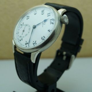 WORLD TIME Antique 1916 - 1923 Swiss Art Deco Silver BIG Men ' s Watch Omega 3