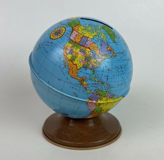 Vintage Ohio Art World Globe Bank Tin Litho