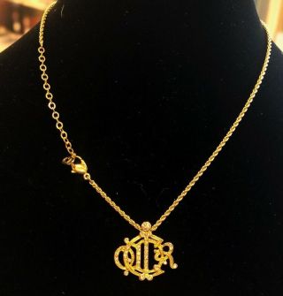 Stunning Vintage Christian Dior Gold Plated Logo Crystal Necklace
