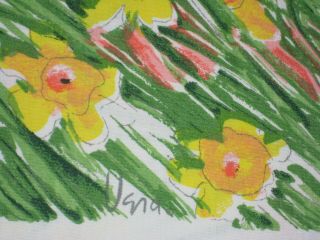 Vintage Vera Yellow Pink Red Tulips Daffodils Floral 61 " X 81 " Tablecloth.  Euc
