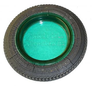 Vintage Goodrich Silvertowns Advertising Tire Ashtray Teal Green Glass Insert