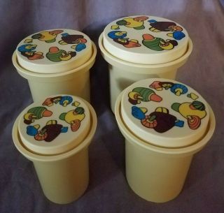 Mcm Yellow Rubbermaid Set Of 4 Vintage Retro Mushroom Plastic Canisters