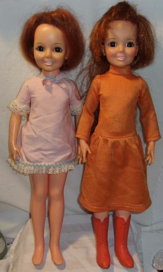 2 Vintage Ideal Crissy Dolls With Growing Hair - Oarnge & Pink Dress