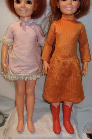 2 VINTAGE IDEAL CRISSY DOLLS WITH GROWING HAIR - OARNGE & PINK DRESS 2