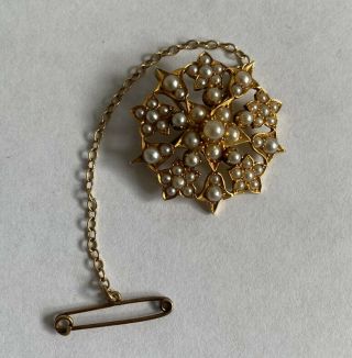 Antique 19th Century Victorian 18ct Gold And Seed Pearl Brooch Or Pendant