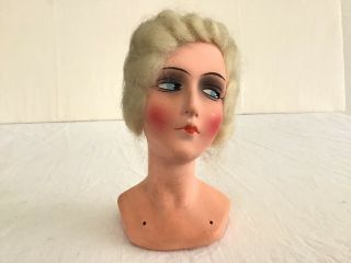 Vintage 1920s 30s Boudoir Bed Doll Head Blonde Hair Art Deco Era Flapper