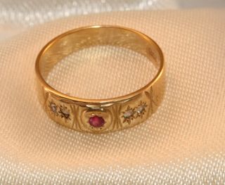 100 Vintage Solid 9k Yellow Gold Ruby & Quartz Gypsy Eternity Band Ring