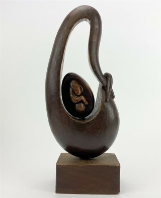 Vintage Mid Century Modern Abstract Mother & Child Wood Carved Sculpture Nr Sjs