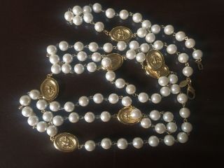 Joan Rivers Long Champagne Faux Pearls Gold Bee Station Strand Necklace 55”