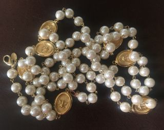 Joan Rivers Long Champagne Faux Pearls Gold Bee Station Strand Necklace 55” 2
