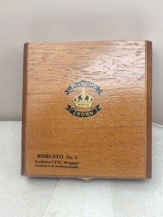 Vtg Diamond Crown Robusto No.  4 Cigar Box Lined With Maroon Velvet