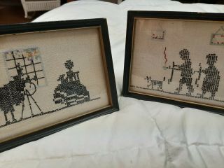 Antique Vintage Colonial Silhouettes Framed Needlepoint Cross Stitch Set