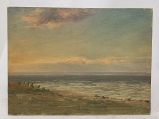 Antique Vintage Oil Painting On Oak Panel Sunset Sunrise Unsigned Landscape Sea