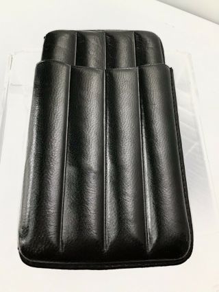 Black Leather Cigar Travel Case/holder Made In Spain.  Holds 4 Cigars.
