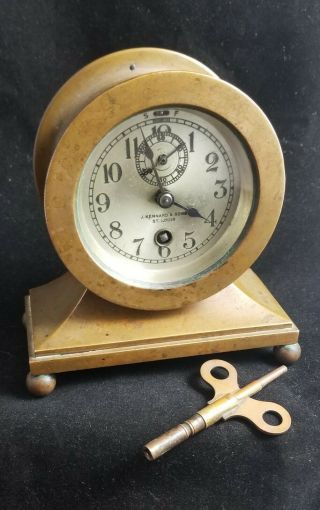 Vintage Brass Chelsea Ship Strike Windup Clock W/ Key Made For J Kennard & Sons