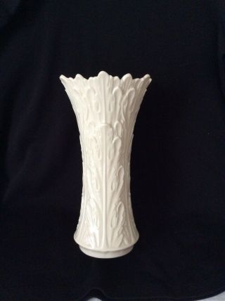 Antique Vintage Lenox Porcelain Detailed White Ivory Vase With Scalloped Top