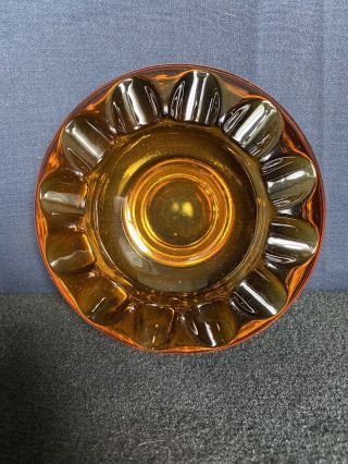 Vintage Heavy Mcm Mid Century Modern Amber Glass Cigar Ashtray Retro B12