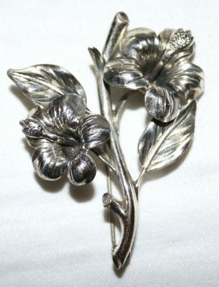 Vintage Signed Danecraft Large Sterling Silver Floral Brooch Pin