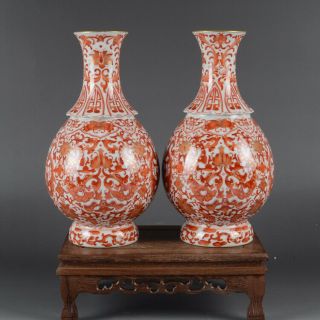Fine Chinese Qing Vanadium Red Porcelain Flowers Plants Vase