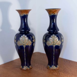 Very Large Arts And Crafts Nouveau Royal Doulton Stoneware Vases